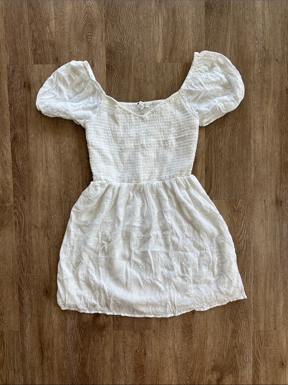 American Eagle Smocked Mini Dress White Small Puff Sleeve Babydoll